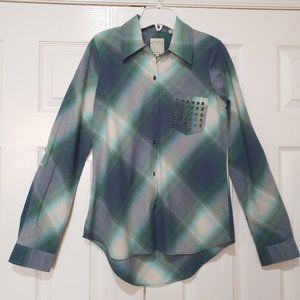 Roper 'Wear the West' Turquoise Plaid Cotton Shirt Slim Fit Medium